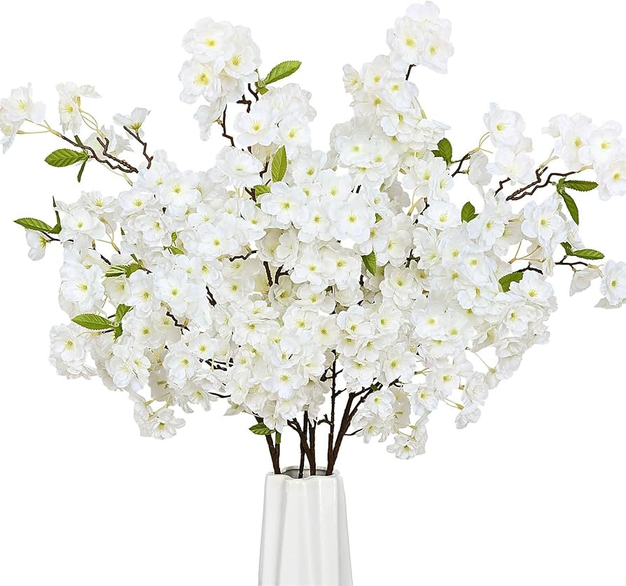 Sunm Boutique White Cherry Blossom Flowers, Artificial Cherry Blossom Decor Faux Cherry Blossom B... | Amazon (US)