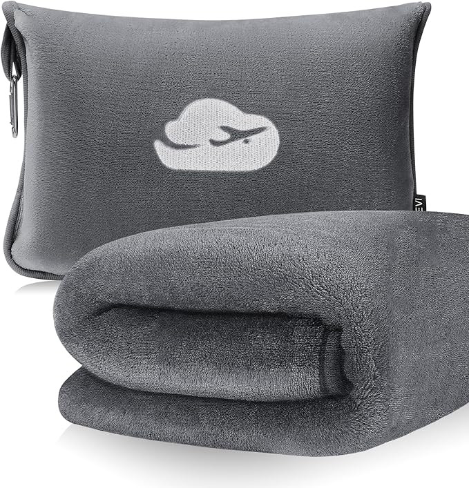 SOAGREVI Travel Blanket Pillow with Pockets, Airplane Blanket Set, Plane Blanket Compact Packable... | Amazon (US)