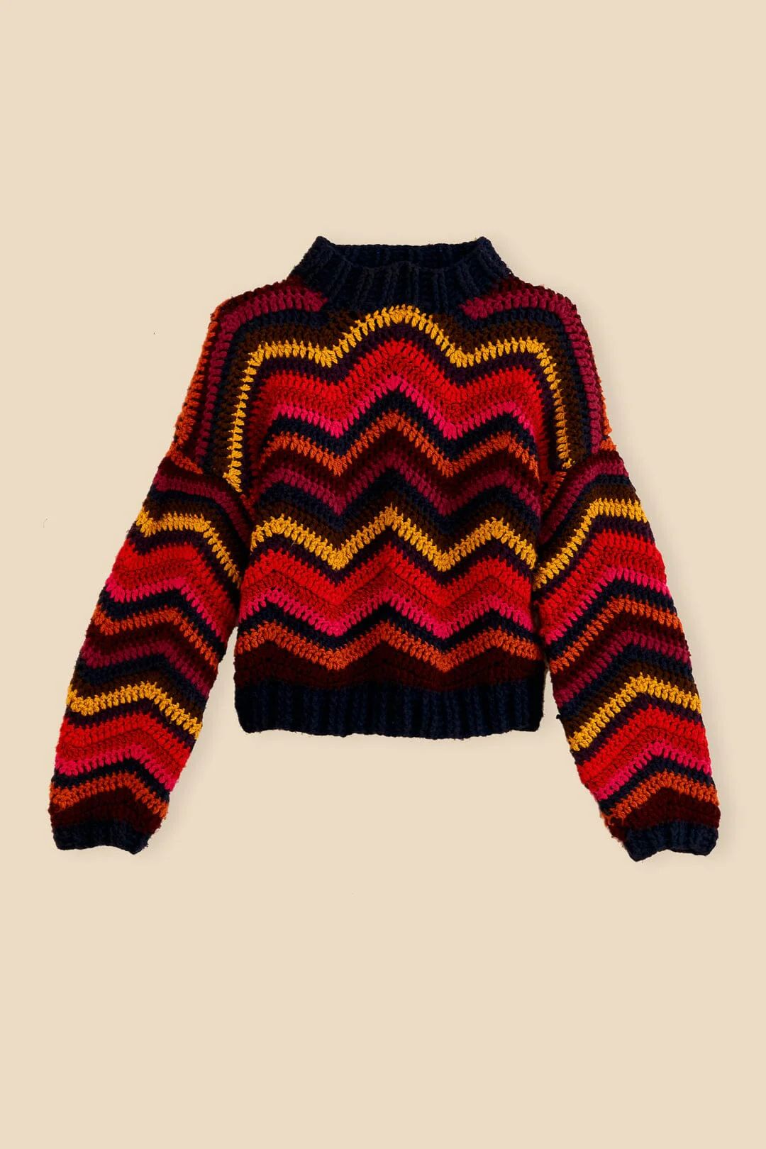 Colorful Waves Crochet High Neck Sweater | FarmRio