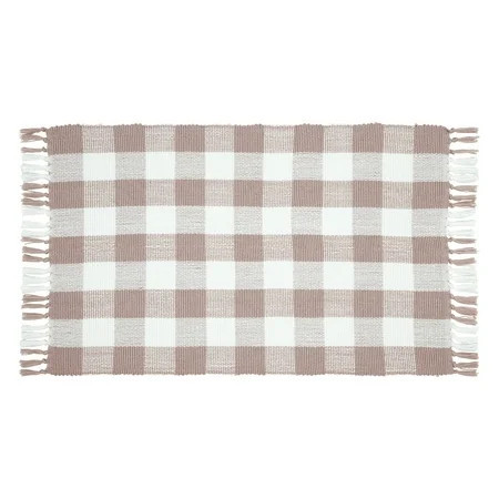 Gingham Fringe Valentine's Day Indoor/Outdoor Layering Rug, Pink and White, 24" x 38", by My Texas House | Walmart (US)