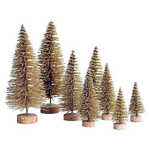 8 Pcs Mini Christmas Tree,Artificial Small Christmas Trees with Wood Base,Bottle Brush Trees Gold Xmas Tree for Christmas Decoration Winter Ornaments DIY Crafts | Amazon (US)
