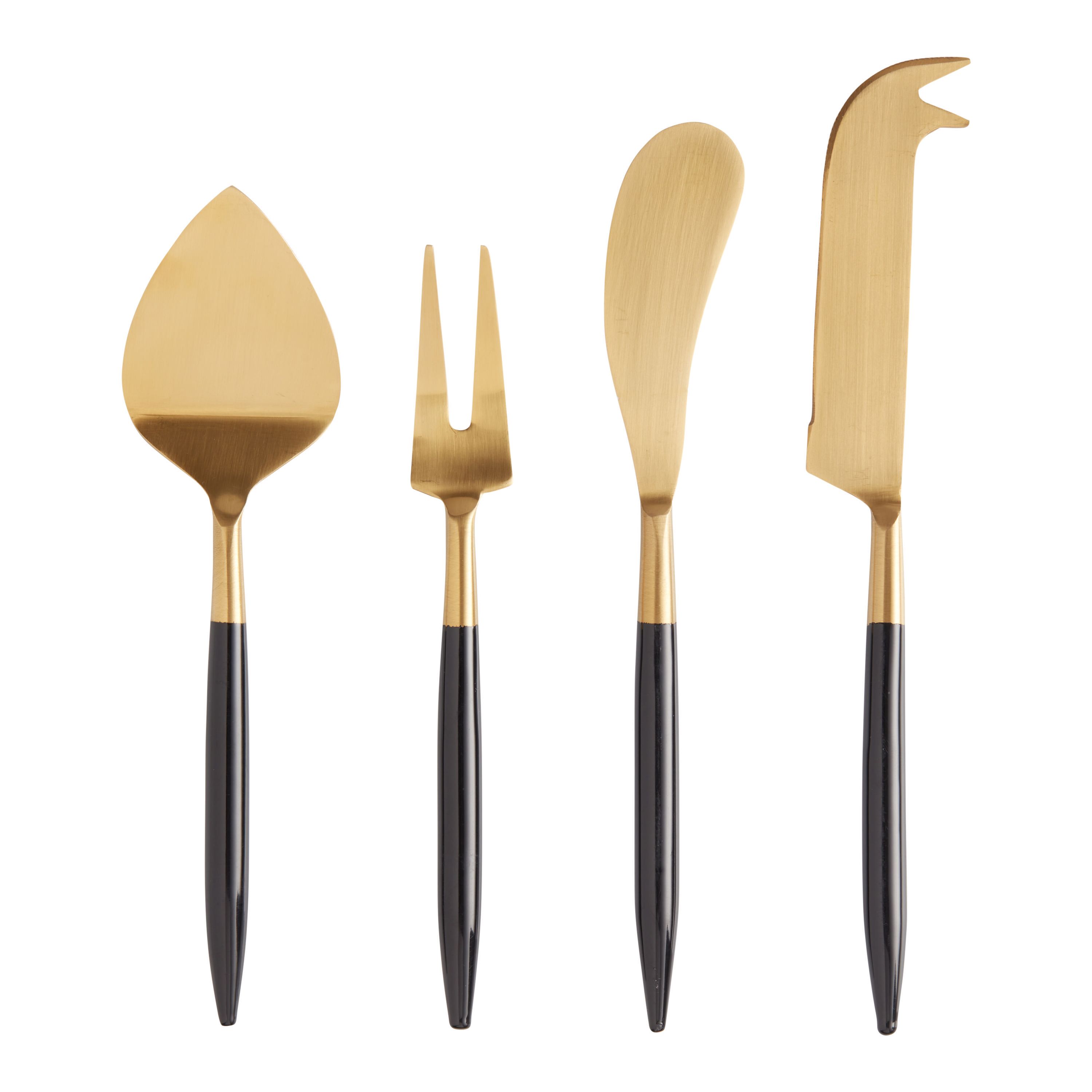 Shay Black And Gold Cheese Knives 4 Piece Set | World Market