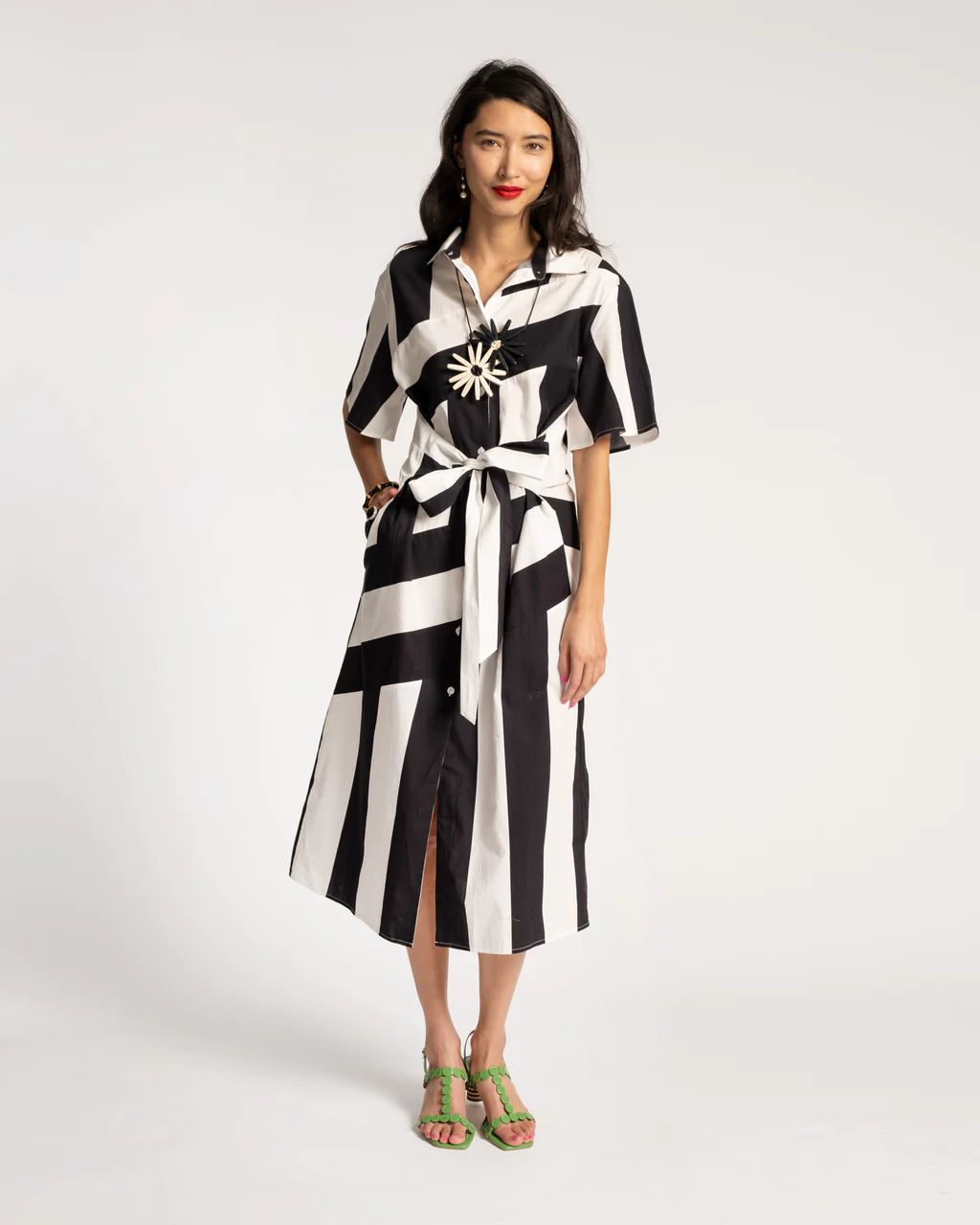 Amanda Shirtdress Stripe Black Oyster | Frances Valentine