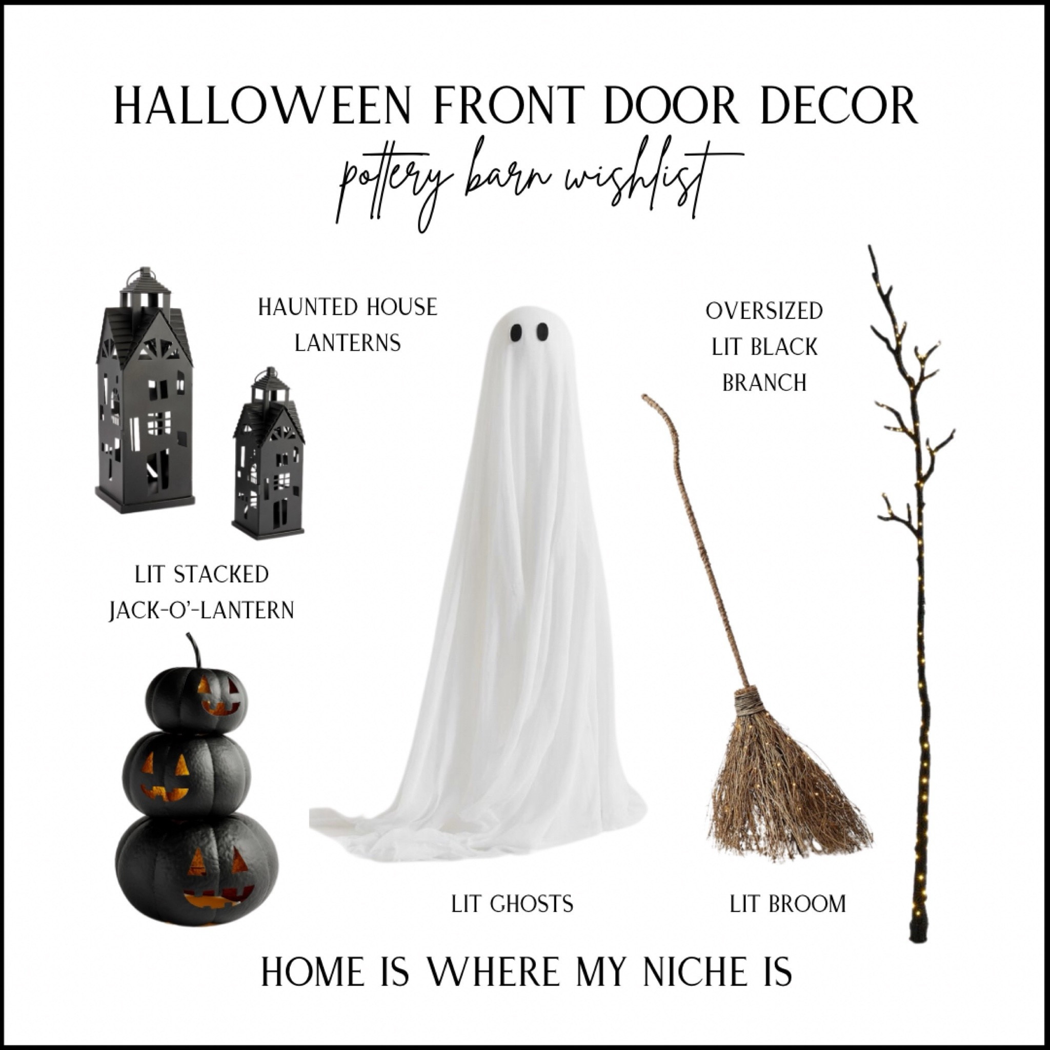 H A L L O W E E N / front door decor

+ black metal haunted house lanterns
+ lit stacked jack-o’-lantern 
+ lit ghosts
+ oversized lit black branch
+ lit broom

Pottery Barn Halloween Wishlist


#LTKautumn #LTKcasa #LTKcanada
