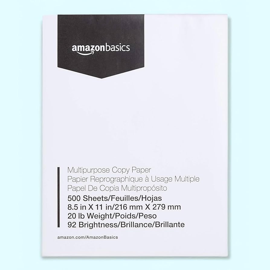 Amazon Basics Multipurpose Copy Printer Paper, 8.5 x 11 Inches, 20 lb, 1 Ream, (500 Sheets), 92 B... | Amazon (US)