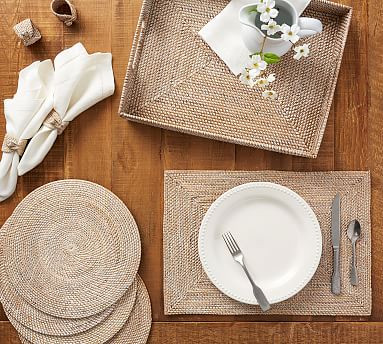 Tava Handwoven Rattan Serveware Collection | Pottery Barn (US)