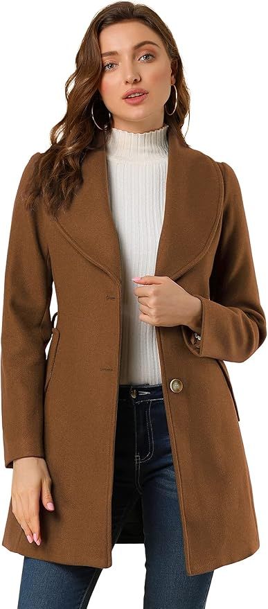 Allegra K Women's Shawl Collar Single Breasted Winter Long Belted Coat | Amazon (US)