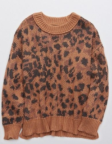 Aerie Leopard Oversized Crew Sweater | American Eagle Outfitters (US & CA)