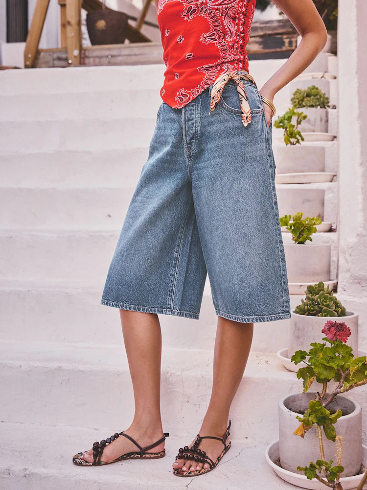 Light Blue Knee Length Denim Jort Shorts | Next US