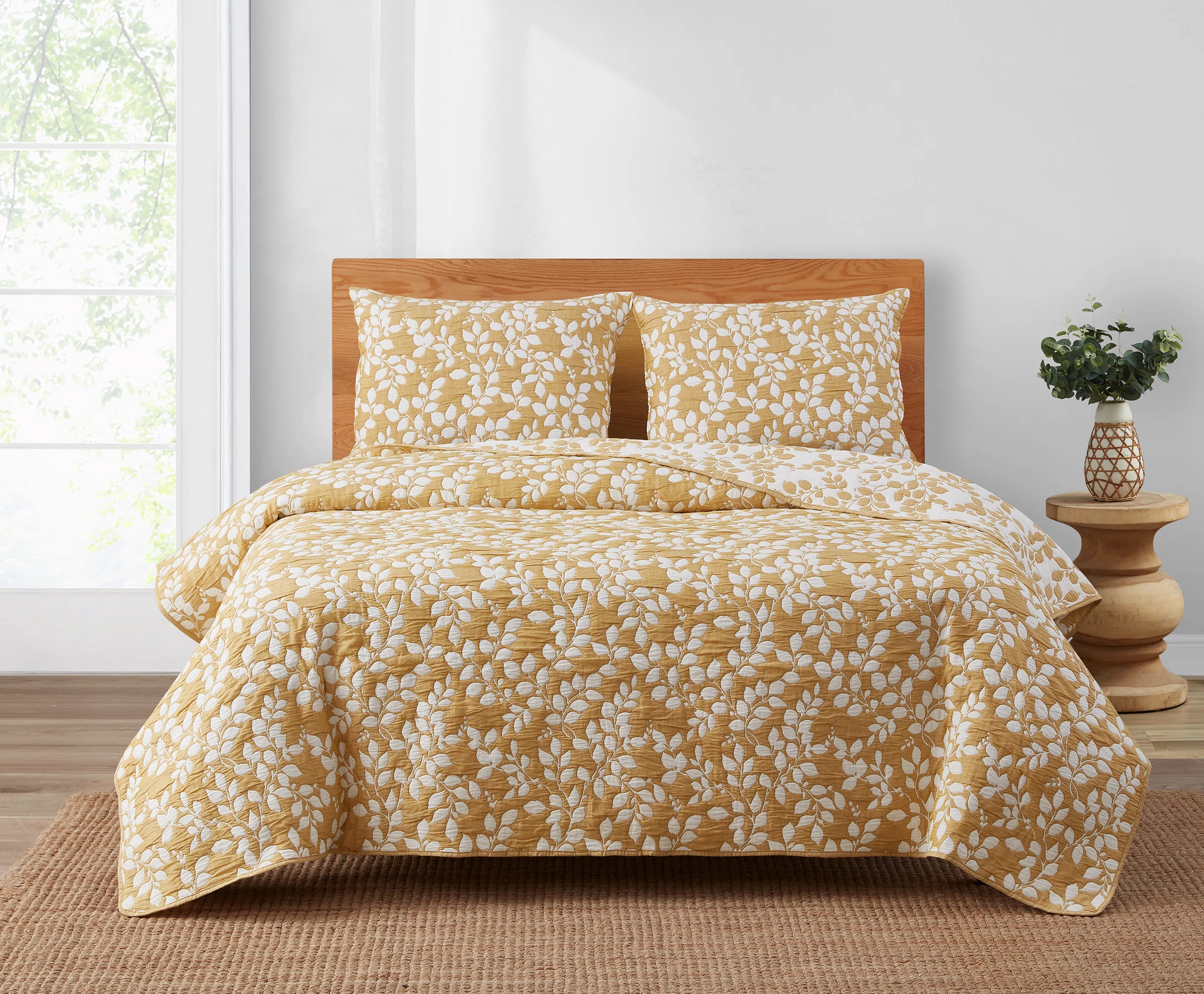CEDAR COURT Camden Leaf Turmeric All-Season Soft Woven Matelasse Jacquard Reversible Cotton Blend... | Wayfair North America