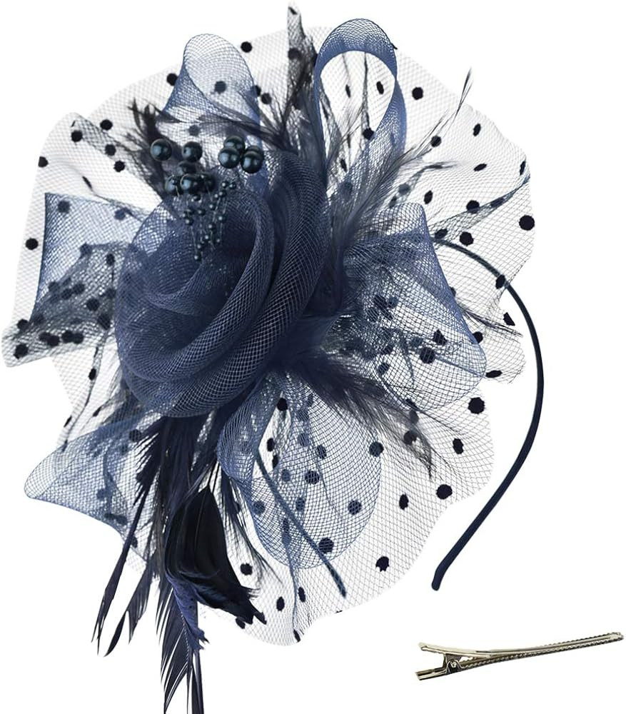DRESHOW Fascinators Hat Flower Mesh Ribbons Feathers on a Headband and a Clip Tea Party Headwear ... | Amazon (US)