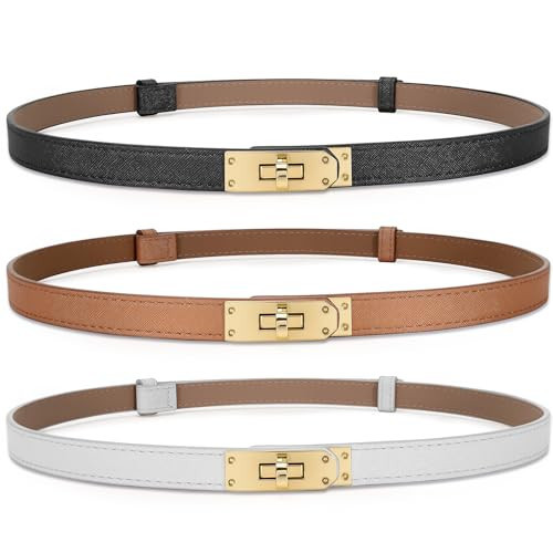 IAKING 3 Pack Women Skinny Leather Belt with Turn-lock Buckle Adjustable Belt for Women Womens Belts for Jeans Pants Dresses heizongbai 120cm | Amazon (US)