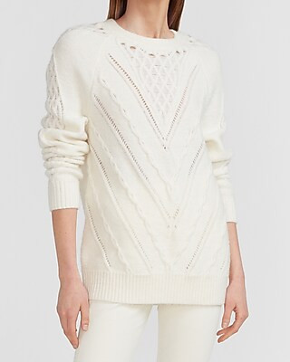 Cable Knit Open Stitch Crew Neck Sweater | Express