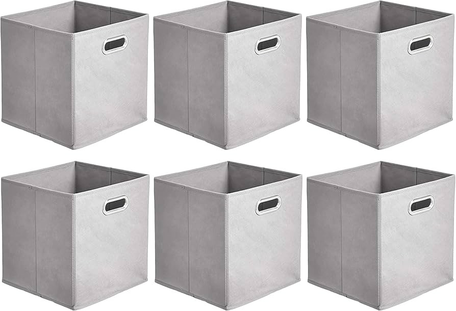 Amazon Basics Collapsible Fabric Storage Cubes with Oval Grommets - 6-Pack, Light Grey, 10.5 x 10... | Amazon (US)