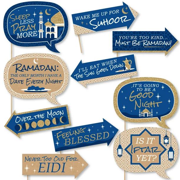 Funny Ramadan - Eid Mubarak Photo Booth Props Kit - 10 Piece | Walmart (US)