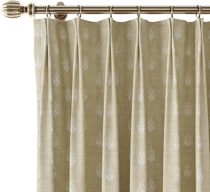 Stefana Silber x TWOPAGES Pinch Pleat Drapery, Buffalo Plaid Taupe Khaki Print Linen Curtain Drap... | Amazon (US)