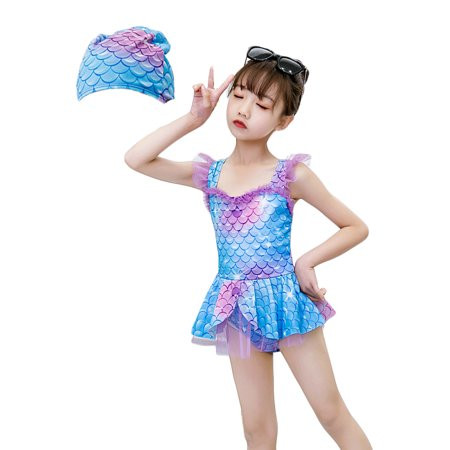 Little Girls Ruffle Tulle Mermaid One Piece Swimsuit Set Swimwear Bathing Suit | Walmart (US)