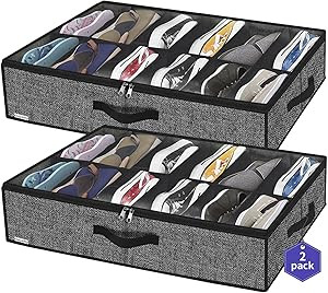 Onlyeasy Sturdy Under Bed Shoe Storage Organizer, Set of 2, Fits Total 24 Pairs, Underbed Shoes C... | Amazon (US)