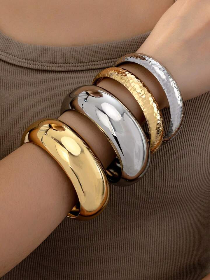 1 Pc Golden Silver Color Chunky Oversized Metal Cuff Bangle Arm Cuff For Women | SHEIN USA | SHEIN