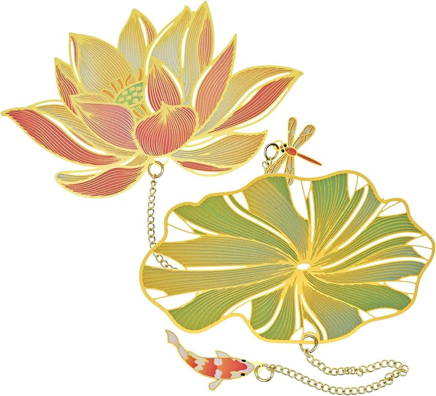 BLBMH 2pcs Metal Lotus with Leaf Bookmarks Wedding Anniversary Birthday Gifts for Women Readers B... | Amazon (US)