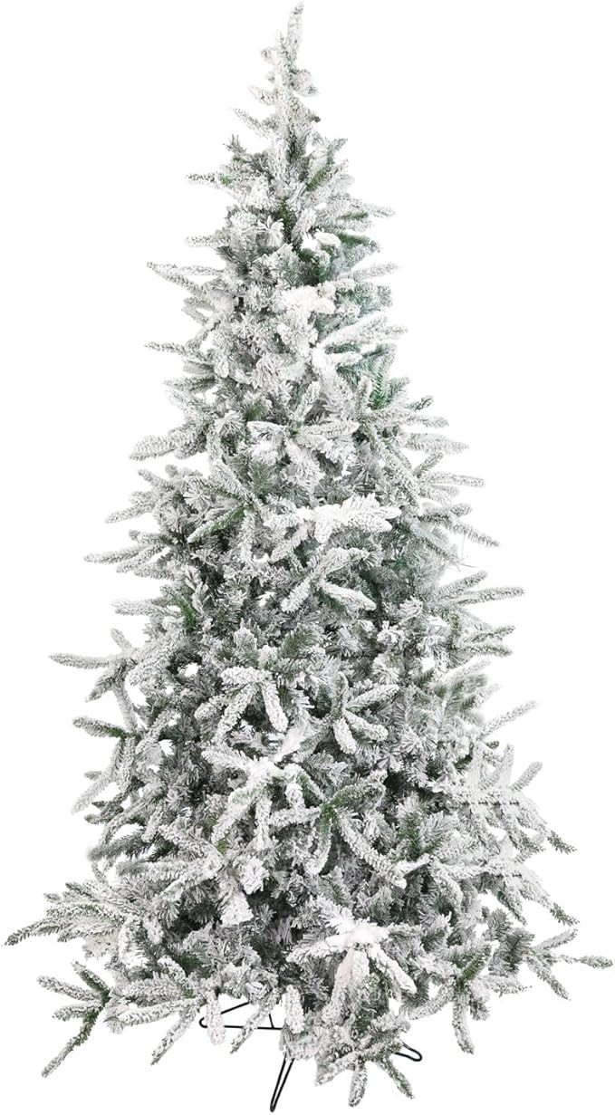 Fraser Hill Farm 6.5-Ft Mountain Pine Snow Flocked Artificial Christmas Tree with Stand and No Li... | Amazon (US)