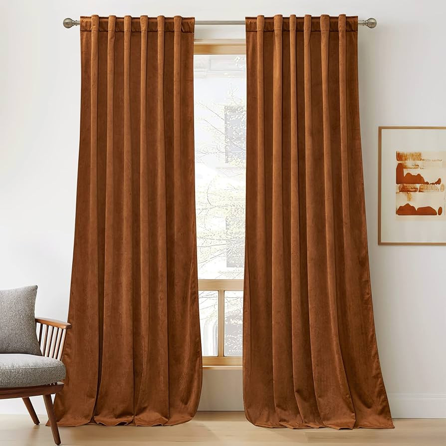 RYB HOME Plush Velvet Curtains, Heavy Duty Back Tab Decorative Window Drapes Privacy Room Darkeni... | Amazon (US)