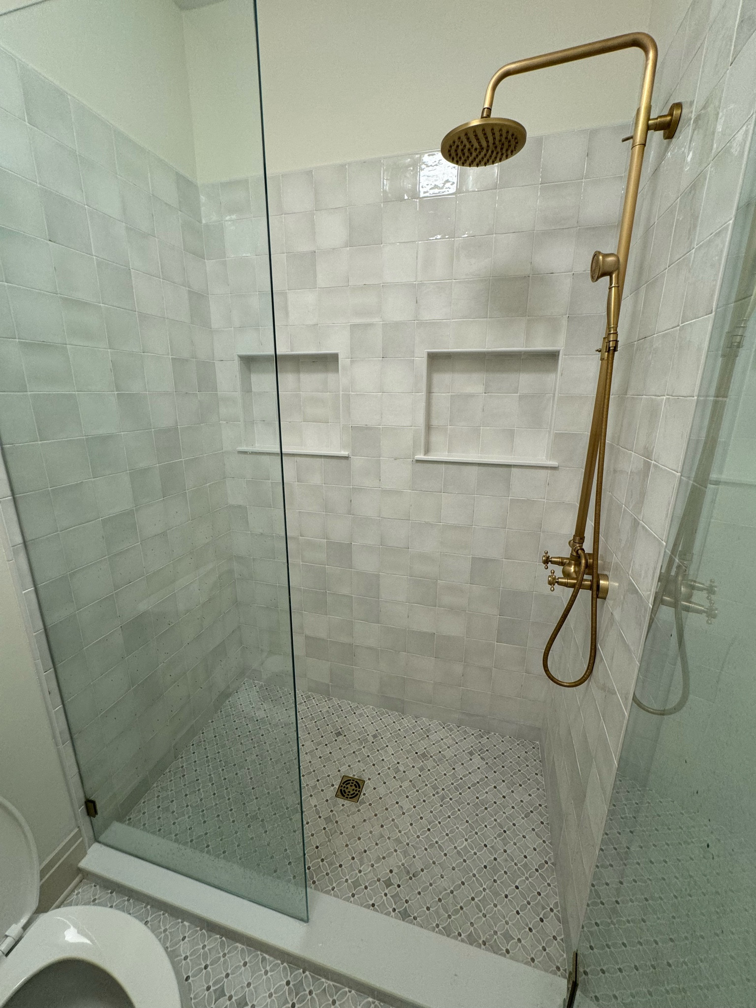 Antique brass shower fixture