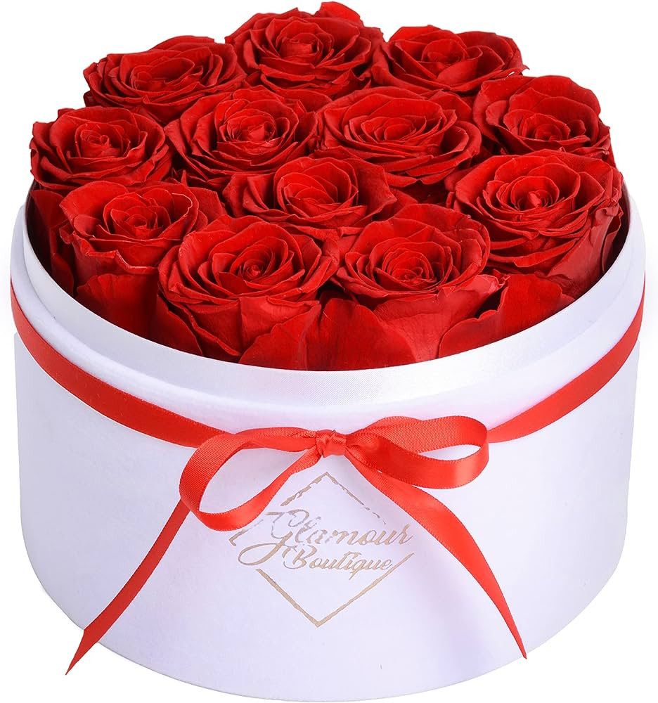 Forever Flower Gift Box: 12 Real Preserved Roses in Velvet White Box, Handmade, Rose Petals, Birt... | Amazon (US)