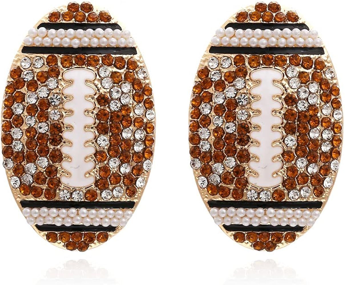 Classic Rhinestone Football Stud Earrings Drop Dangle Earrings Rugby Shiny Crystal Sports for Wom... | Amazon (US)