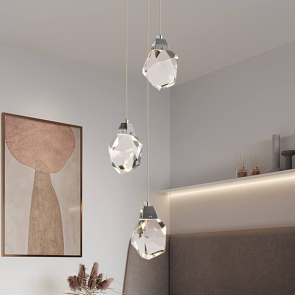 Modern Crystal Chandeliers, Round Raindrop Dimmable Pendant Lights Kitchen Island, Luxury Chrome ... | Amazon (US)