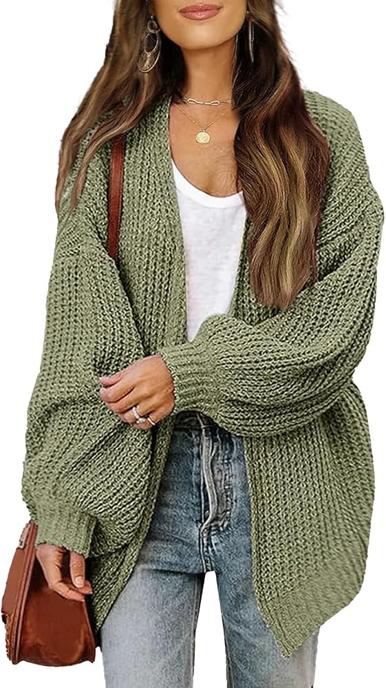 Womens Long Cardigan Sweater Fall 2025 Trendy Chunky Waffle Knit Oversized Open Front Dressy Card... | Amazon (US)