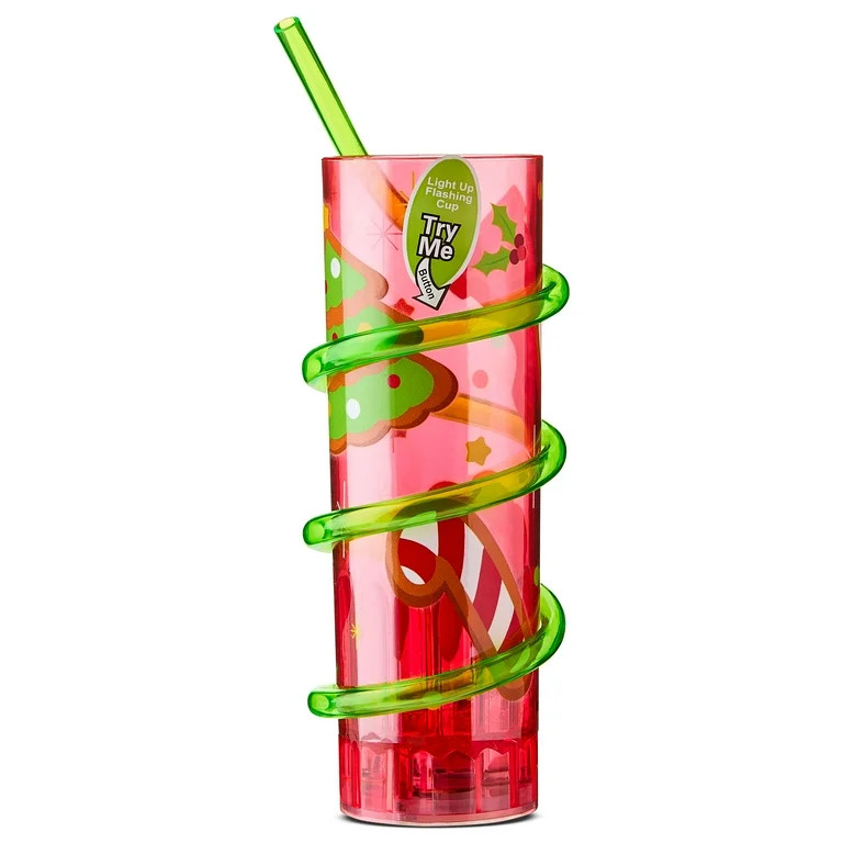 Flashing Straw Plastic Christmas Cup, Red, by Holiday Time | Walmart (US)