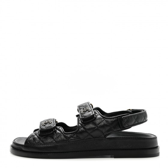 CHANEL Grained Calfskin Velcro Dad Sandals 38.5 Black | FASHIONPHILE | Fashionphile