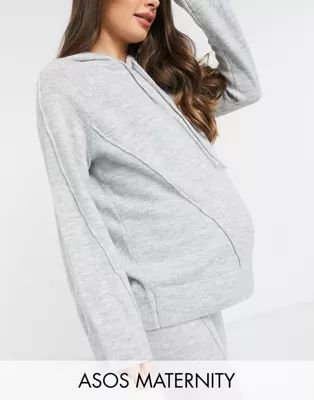 ASOS DESIGN Maternity co-ord oversized knitted hoodie in gray marl | ASOS (Global)