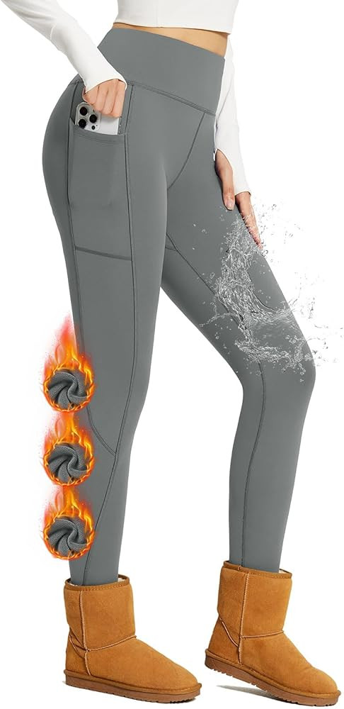 BALEAF Women's Thick Fleece Lined Leggings Water Resistant Zipper Pocket High Waisted Winter Snow... | Amazon (US)