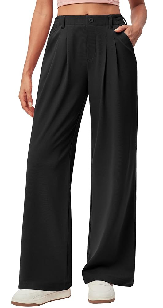 IUGA Wide Leg Pants Woman Pull on Stretchy Work Dress Pants High Waisted Business Casual Trousers... | Amazon (US)