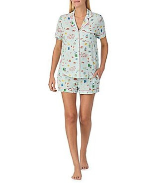kate spade new york Short Sleeve Notch Collar Jersey Knit Breakfast In Bed Print Shorty Pajama Set - S | Dillard's