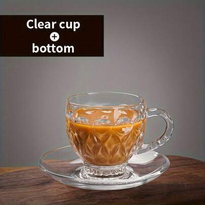 1pcs/2pcs/4pcs Glass Coffee Cup With Saucer, Transparent Cup For Espresso, Cup With Handle-Thickened Anti-Ironing Design, Very Suitable For Cappuccino | SHEIN