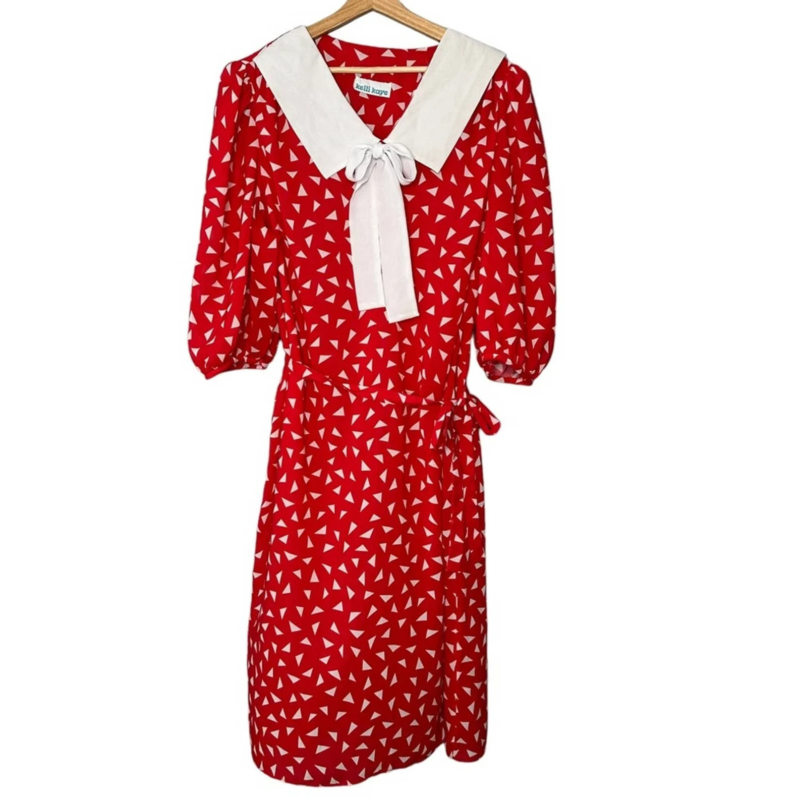 Vintage Kelli Kaye Plus Size Oversized Collar Bow Puff Sleeve Dress | Etsy (US)