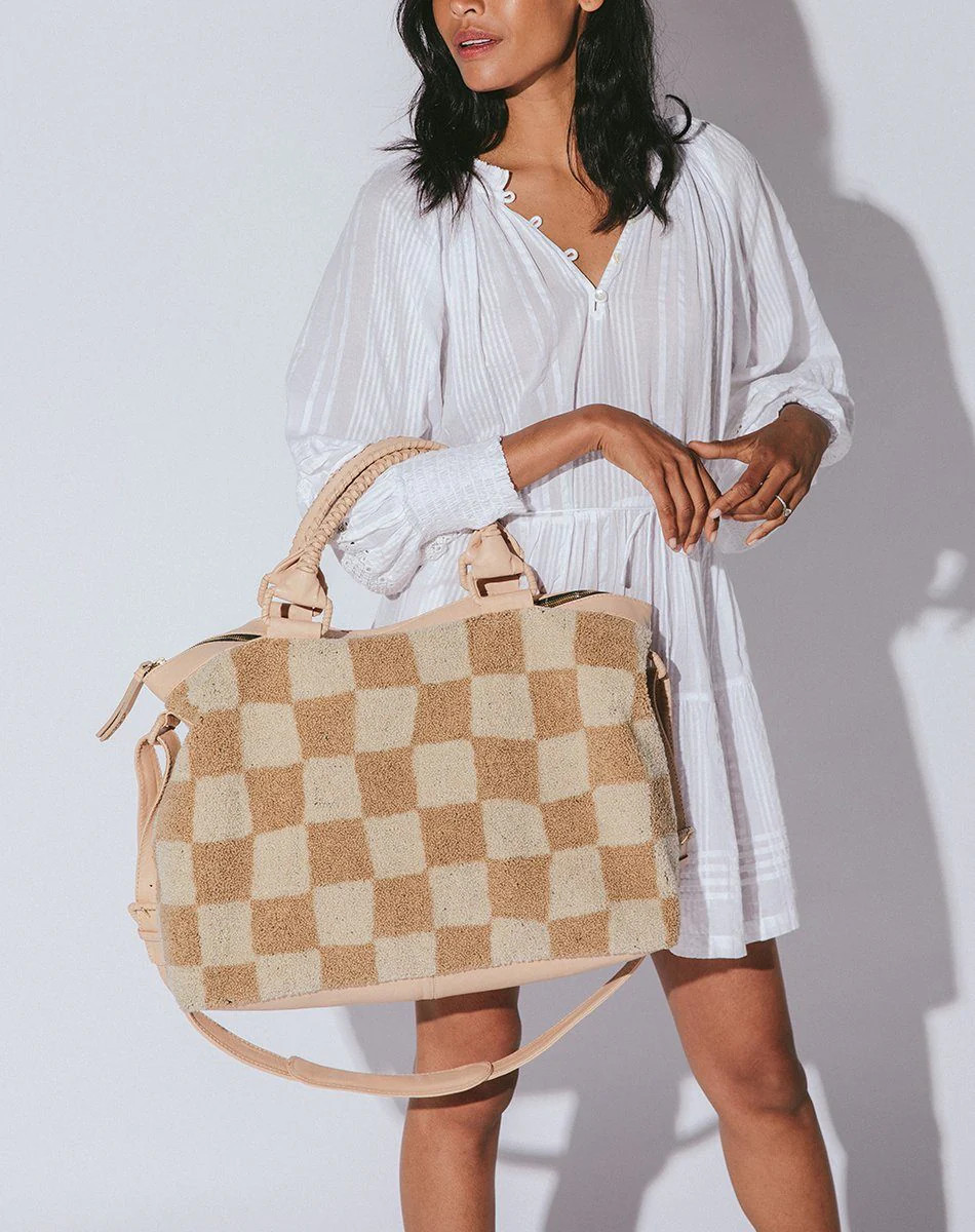 Shop Checkered Beige Weekender | Cleobella | Cleobella LLC