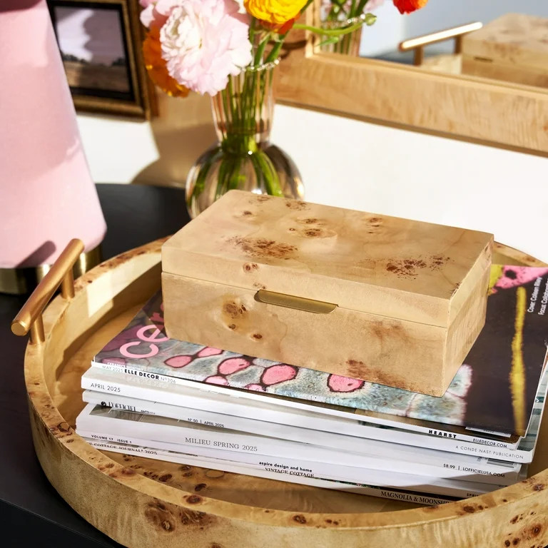 Beautiful by Drew Burl Wood Tabletop Storage Box, Decorative Jewelry Organizer with Lid, Natural ... | Walmart (US)