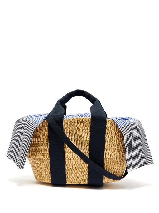 George Vichy gingham canvas and woven straw bag | Muuñ | Matches (US)