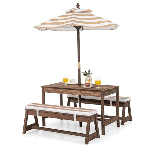 HONEY JOY Kids Picnic Table, Outdoor Wooden Table & Bench Set w/Removable Cushions and Umbrella, ... | Amazon (US)