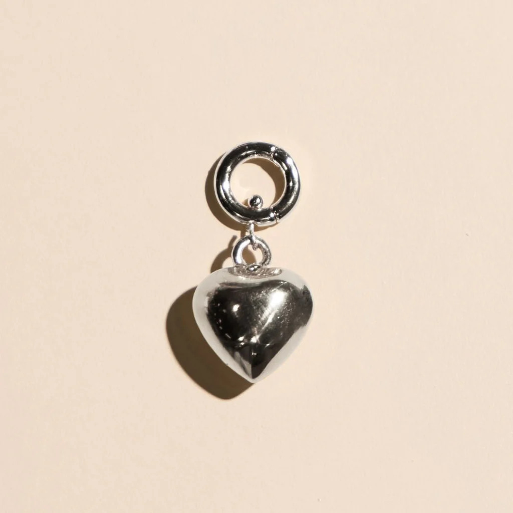 Silver Puffy Heart Charm | Nickel and Suede