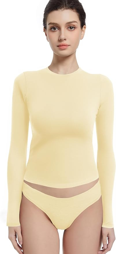 Long Sleeve Shirts for Women Crewneck Basic Tees T Shirts Fitted Crop Tops Y2k Going Out Tops | Amazon (US)