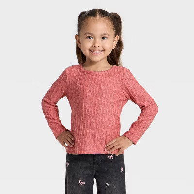 Toddler Girls' Pointelle Long Sleeve T-Shirt - Cat & Jack™ Red 12M | Target