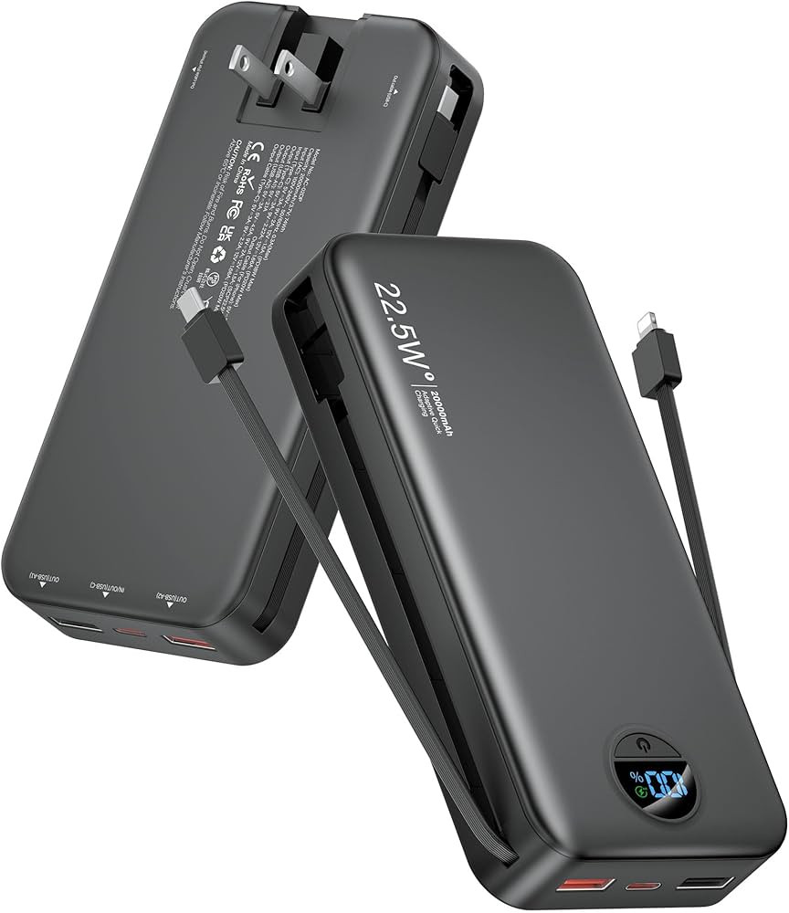 Portable Charger Power Bank, 20000mAh 22.5W USB C Fast Charging with Built-in Cables & Wall Plug,... | Amazon (US)