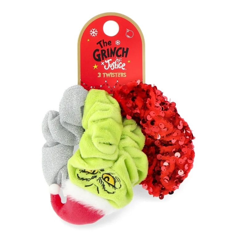 Justice X Grinch Girls Assorted Hair Twisters, 3-Piece Set, Multi-Color | Walmart (US)