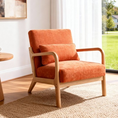 ORRD Mid Century Modern Accent Chair, Orange Armchair with Solid Wood Frame & Lumbar Pillow for Living Room, Office, Bedroom | Target