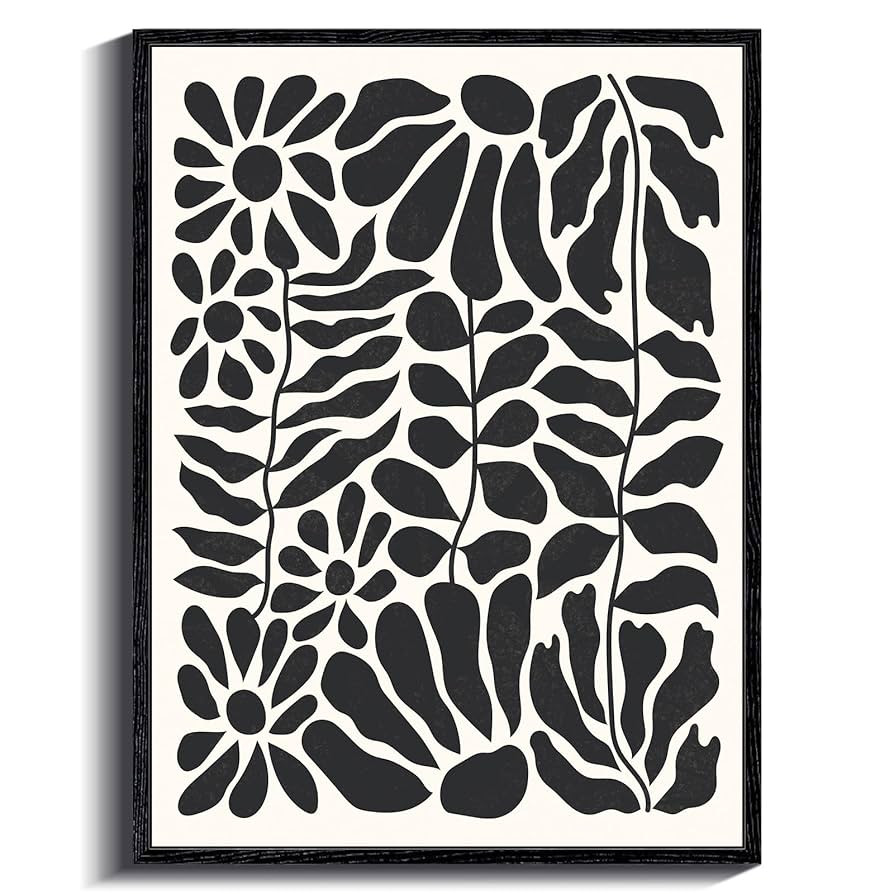 ARPEOTCY Black Framed Canvas Wall Art, Abstract Floral Black and White Wall Art Decor, Vintage Bo... | Amazon (US)